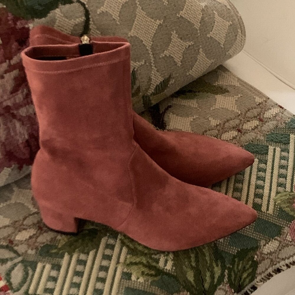 Free People - Silent D brand, suede booties - dusty rose pink - side zippers